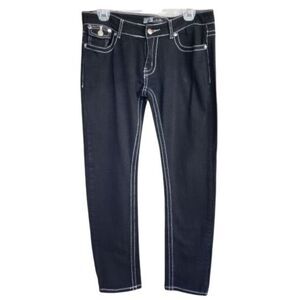 U-51 Juniors Low Rise Jeans 9/10 Black Chic Stretchy Thick Stitching Hip Hop